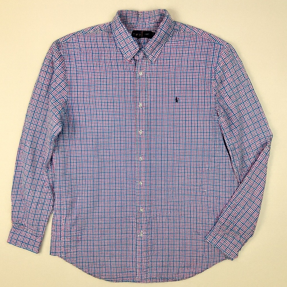 Ralph Lauren Mens XL Classic Fit Button Down Shirt Gingham Check Pink‎ Blue